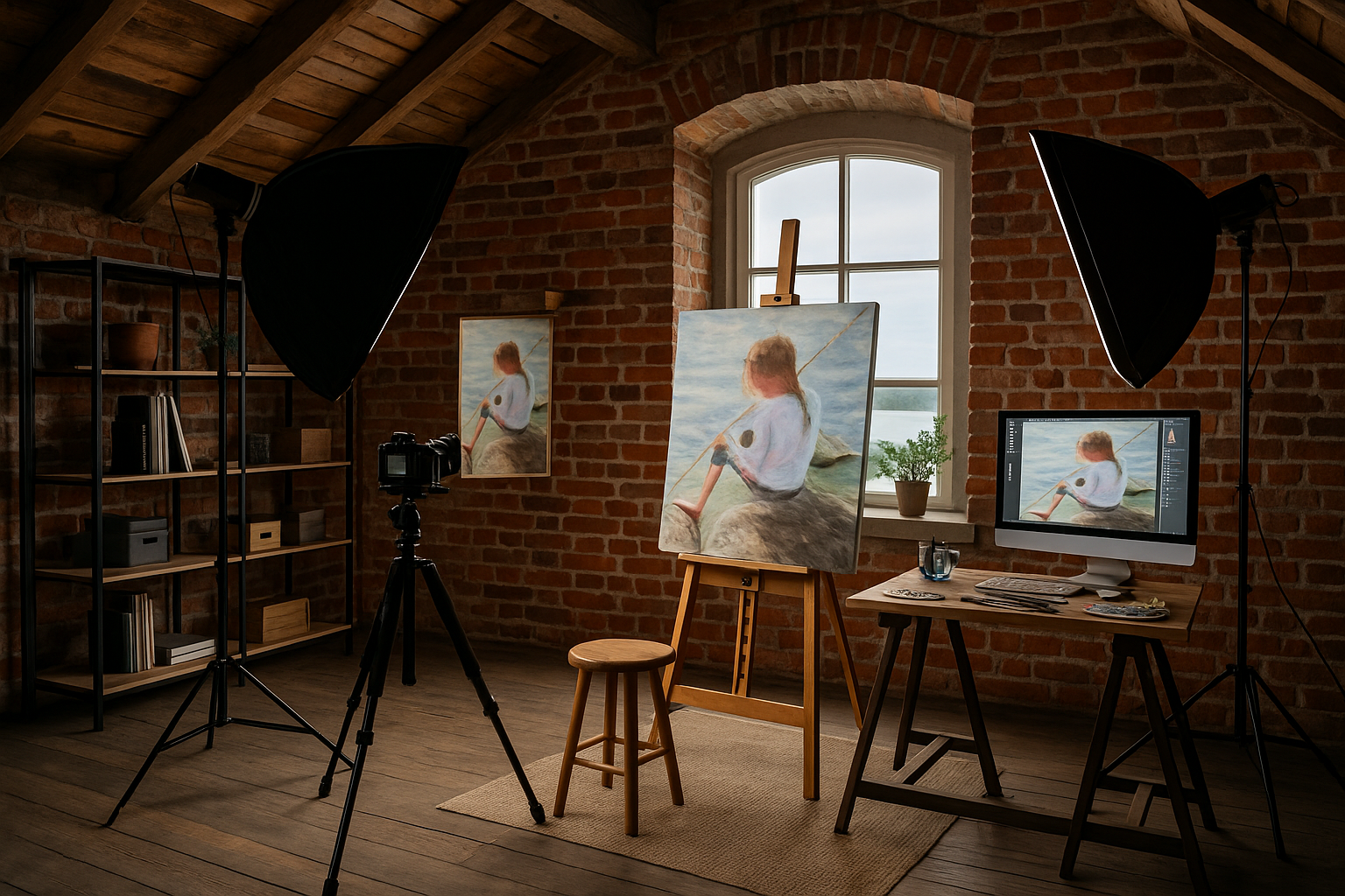 Digitalization Lab with scanning equipment and easel